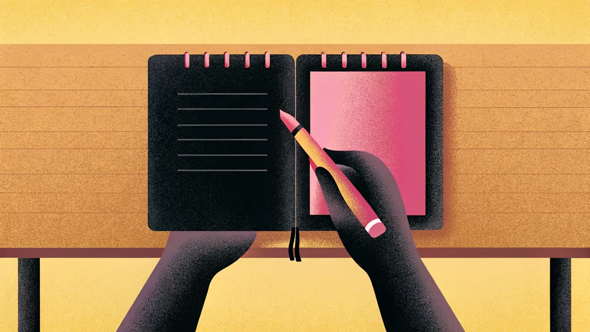 Mains écrivant dans un carnet ouvert sur un bureau, définir clairement ses objectifs