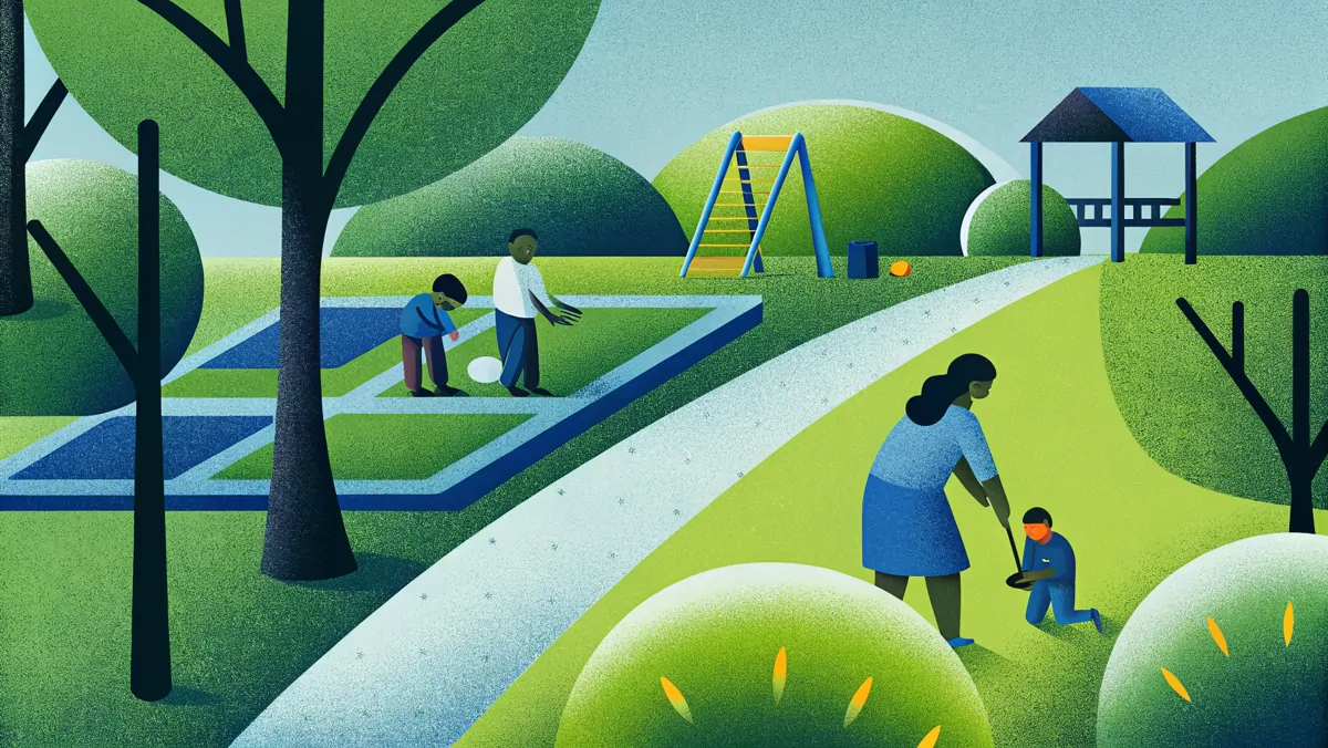 Parents et enfants jardinant dans un parc, l'impact de ses actions sur les autres