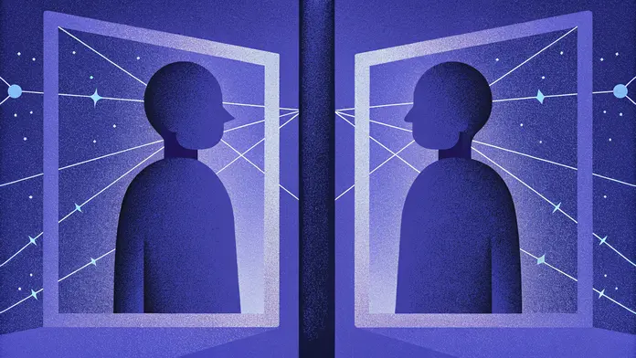 Deux silhouettes abstraites se faisant face, séparées par une ligne verticale, illustrant la tension entre deux parts intérieures opposées