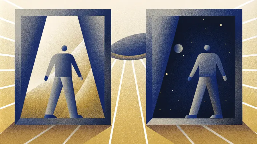 Silhouette passant d'un cadre lumineux à un cadre étoilé, la technique de révision de Neville Goddard
